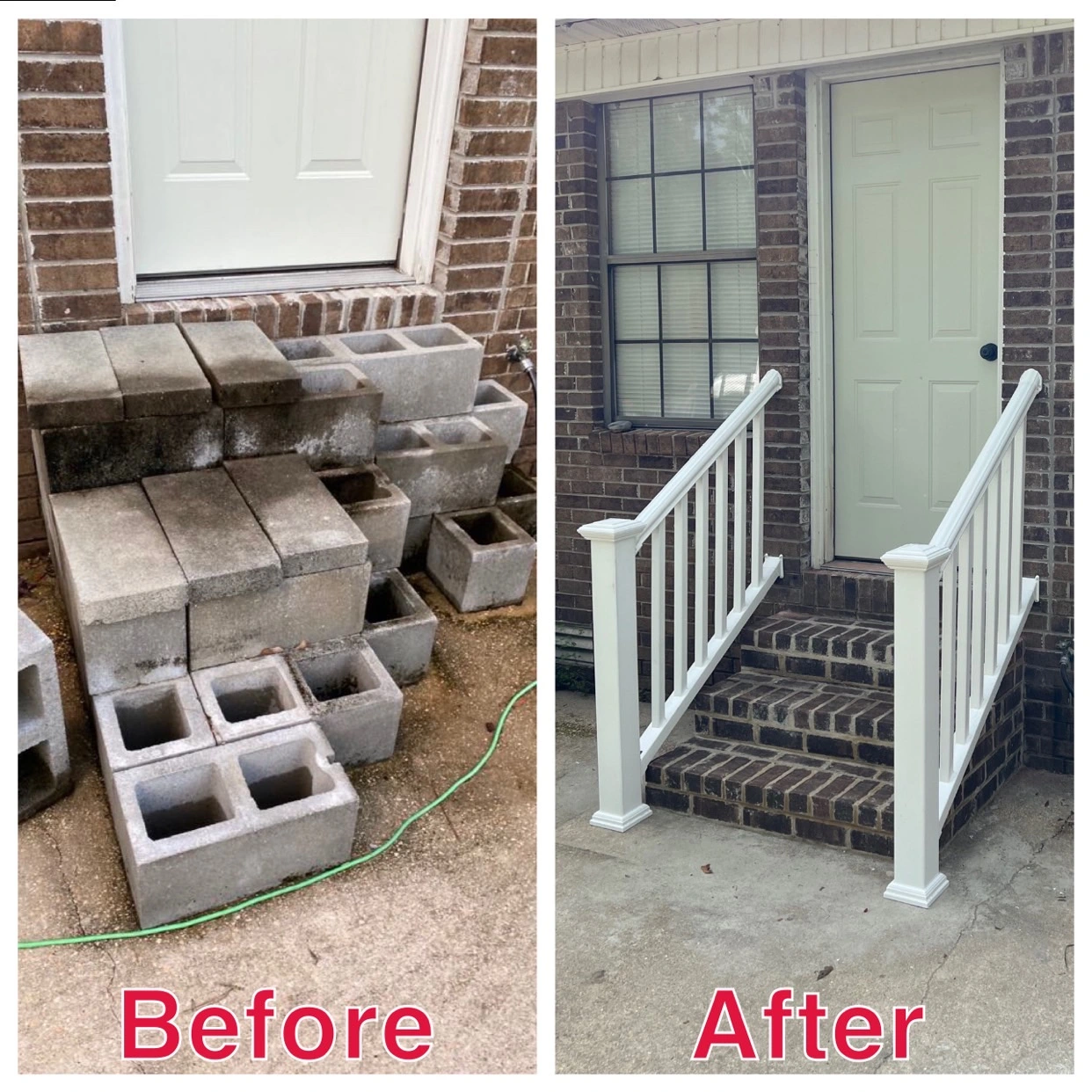 Step rebuild with white railings — after view