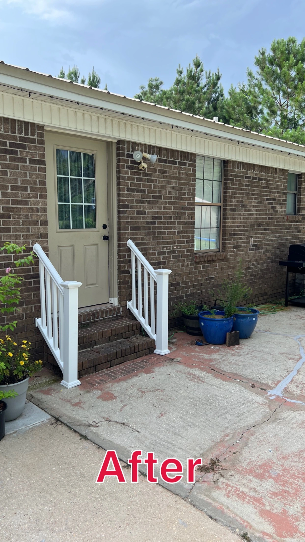 Porch access with steps and rails